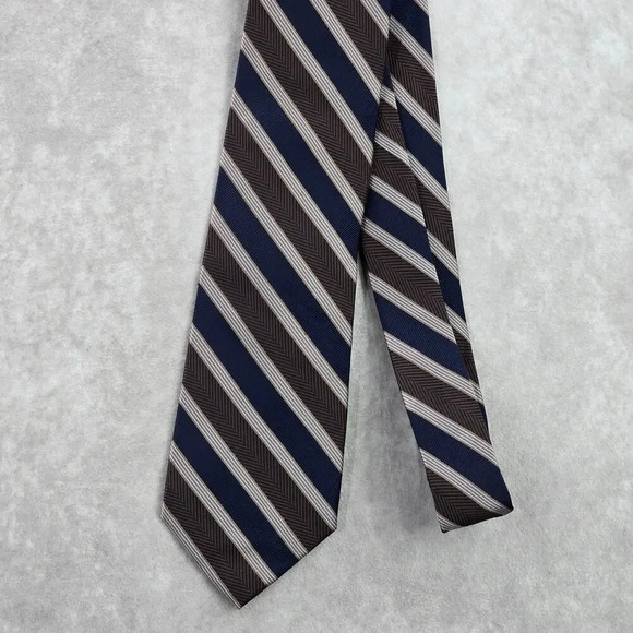 Jos. A. Bank Striped Brown Blue Repp Geometric Executive Silk Neck Tie Men's - Picture 2 of 6